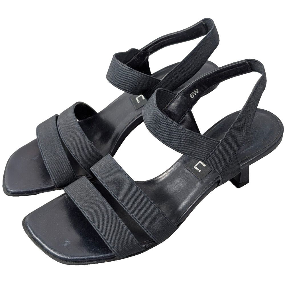 Vaneli Ariza Sandals Womens 6W Navy Blue Elastic Slides‎ Strappy Casual 2" Heel